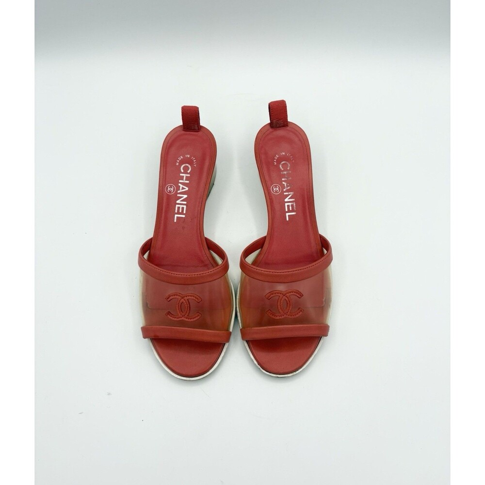 Chanel Red Leather and PVC CC Logo Sandals Slides S/S 2019 Sz EU 35.5